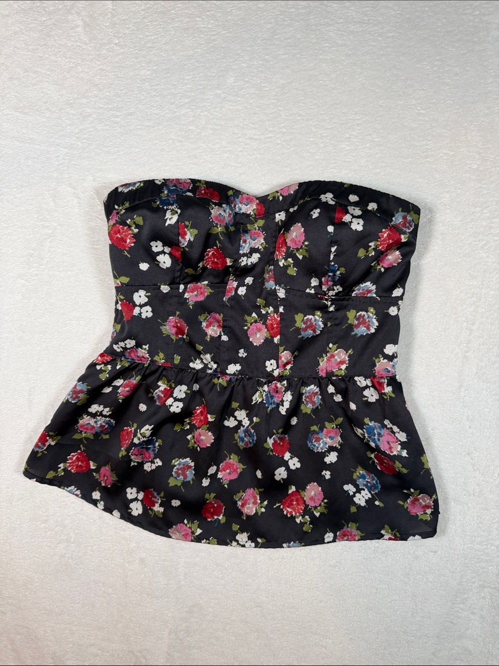 American Eagle outfitters Strapless Floral bustier - Black with Pink & Red